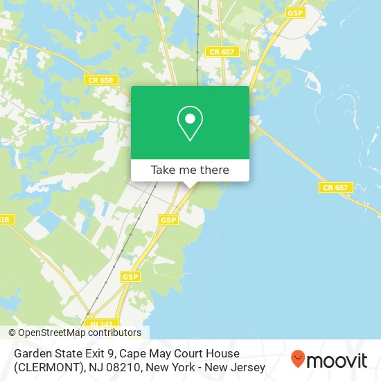Mapa de Garden State Exit 9, Cape May Court House (CLERMONT), NJ 08210