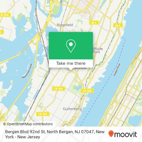 Mapa de Bergen Blvd 92nd St, North Bergen, NJ 07047