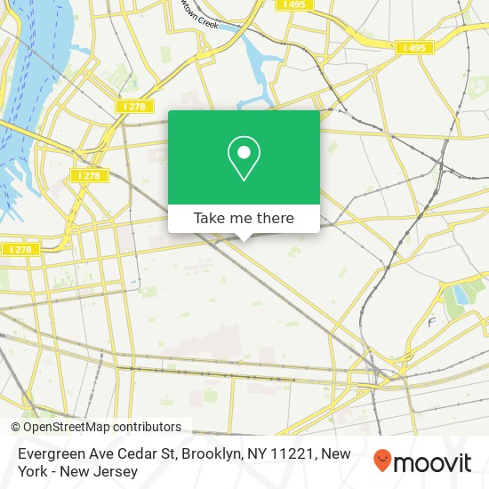 Mapa de Evergreen Ave Cedar St, Brooklyn, NY 11221