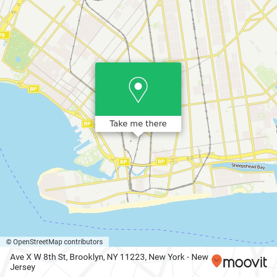 Mapa de Ave X W 8th St, Brooklyn, NY 11223