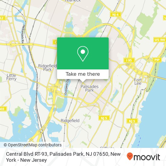 Mapa de Central Blvd RT-93, Palisades Park, NJ 07650