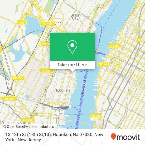 Mapa de 13 13th St (13th St,13), Hoboken, NJ 07030