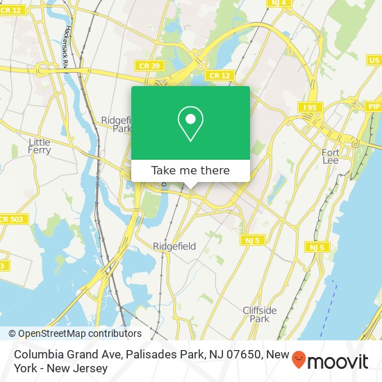 Mapa de Columbia Grand Ave, Palisades Park, NJ 07650