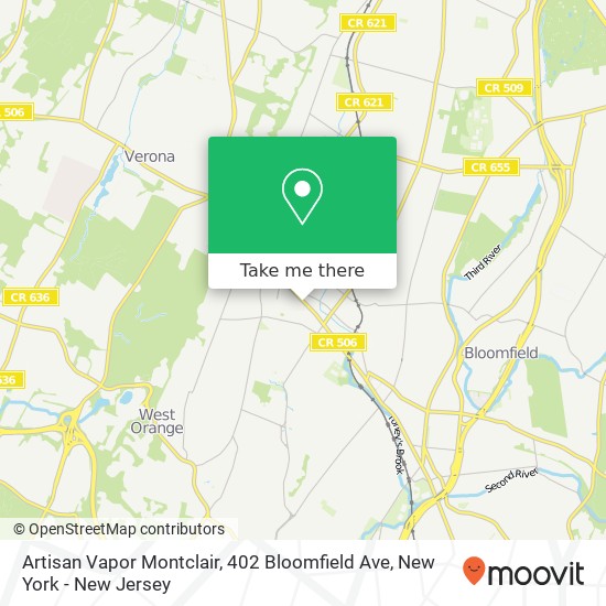 Mapa de Artisan Vapor Montclair, 402 Bloomfield Ave