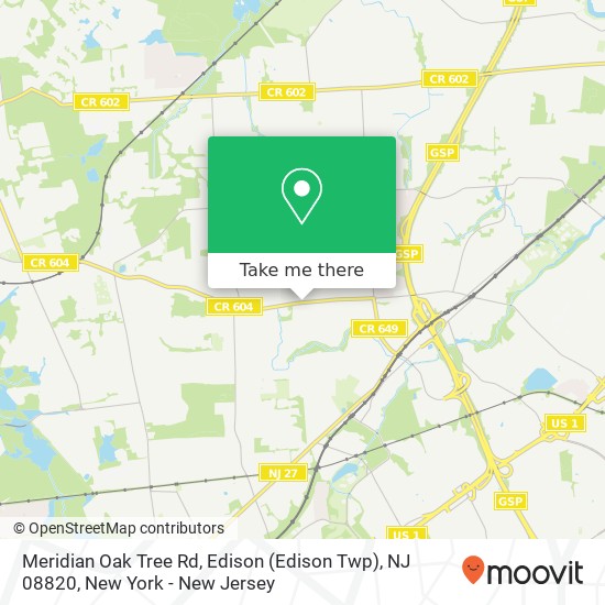 Mapa de Meridian Oak Tree Rd, Edison (Edison Twp), NJ 08820