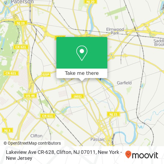 Mapa de Lakeview Ave CR-628, Clifton, NJ 07011