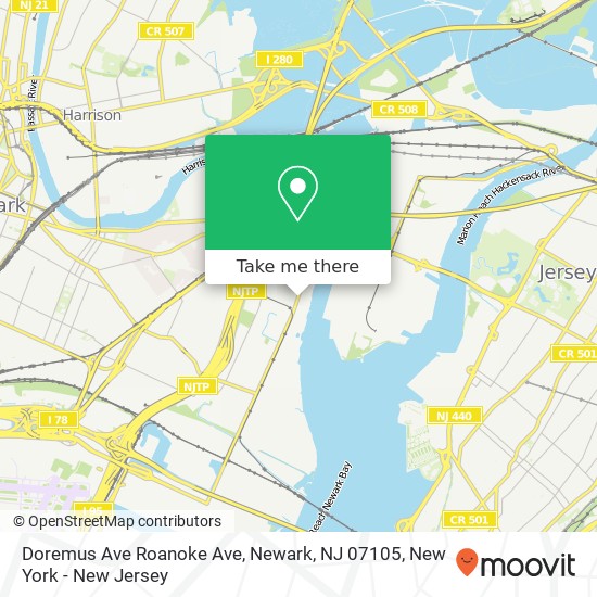 Mapa de Doremus Ave Roanoke Ave, Newark, NJ 07105