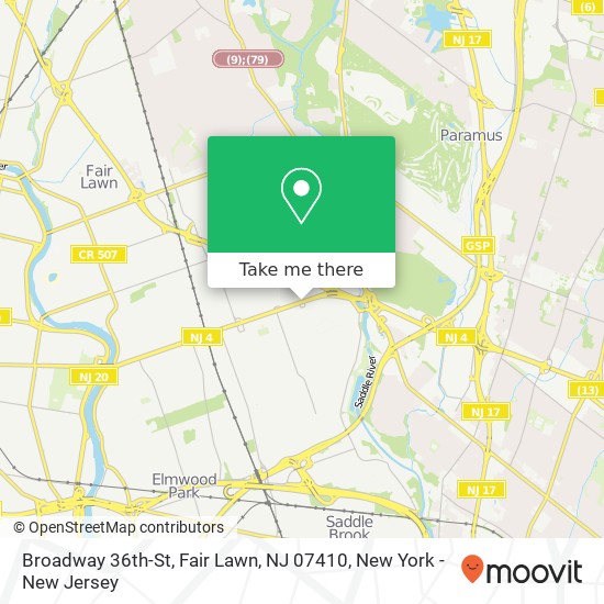 Mapa de Broadway 36th-St, Fair Lawn, NJ 07410