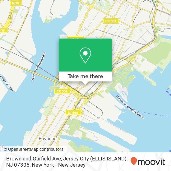 Mapa de Brown and Garfield Ave, Jersey City (ELLIS ISLAND), NJ 07305