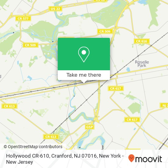 Mapa de Hollywood CR-610, Cranford, NJ 07016