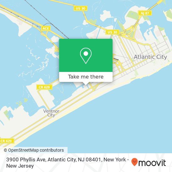 Mapa de 3900 Phyllis Ave, Atlantic City, NJ 08401