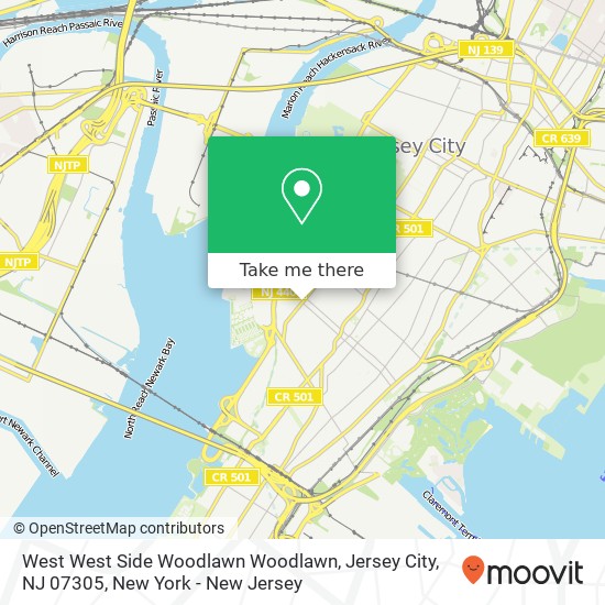 Mapa de West West Side Woodlawn Woodlawn, Jersey City, NJ 07305