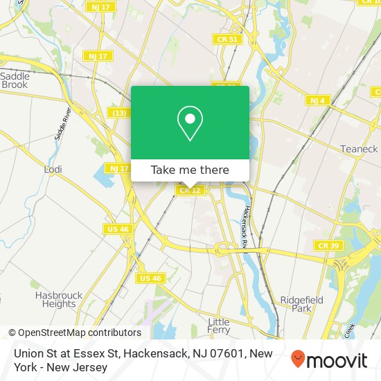 Union St at Essex St, Hackensack, NJ 07601 map