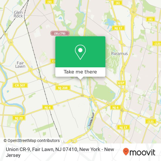 Mapa de Union CR-9, Fair Lawn, NJ 07410