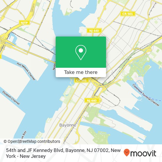 Mapa de 54th and JF Kennedy Blvd, Bayonne, NJ 07002