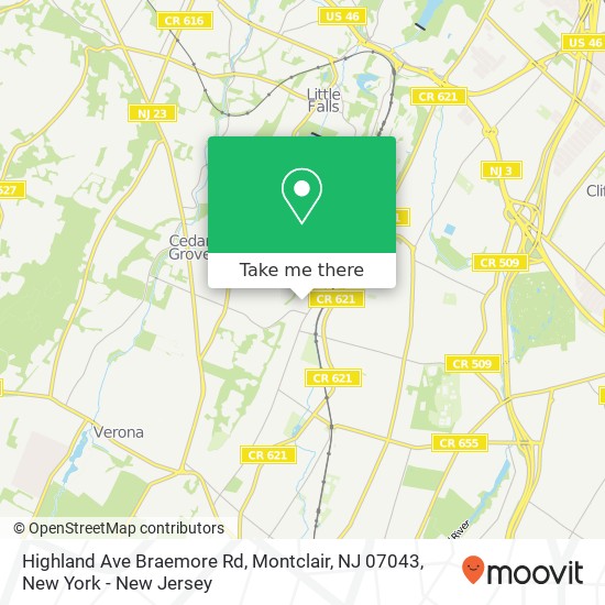 Mapa de Highland Ave Braemore Rd, Montclair, NJ 07043
