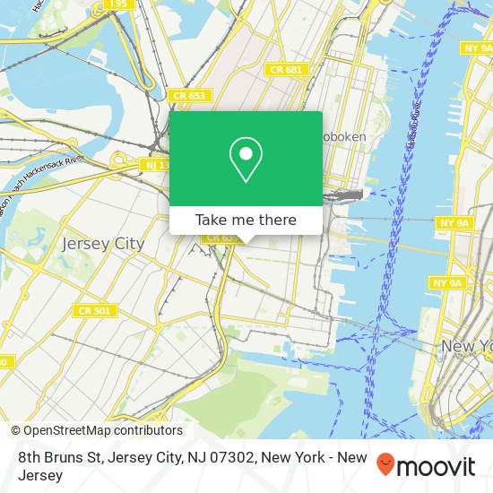 Mapa de 8th Bruns St, Jersey City, NJ 07302