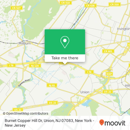 Mapa de Burnet Copper Hill Dr, Union, NJ 07083