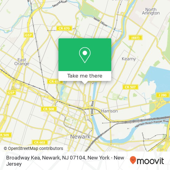 Mapa de Broadway Kea, Newark, NJ 07104