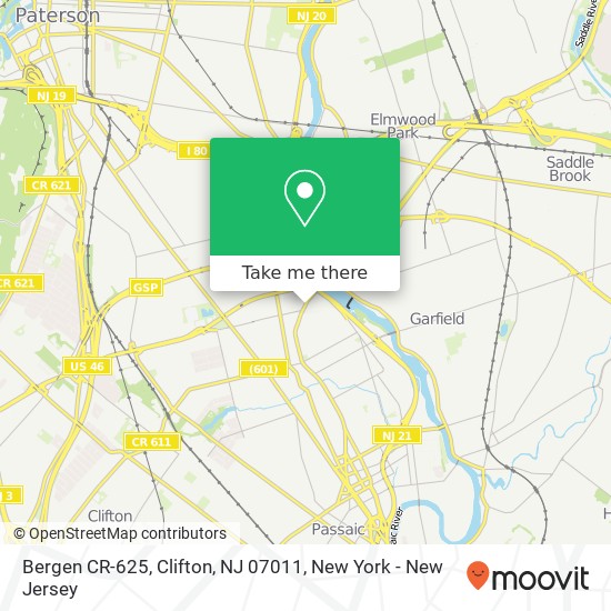 Mapa de Bergen CR-625, Clifton, NJ 07011