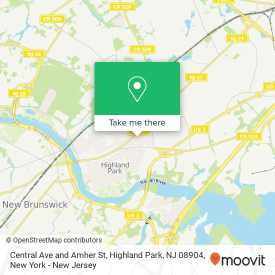 Central Ave and Amher St, Highland Park, NJ 08904 map