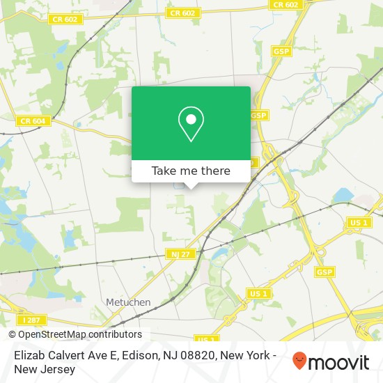 Mapa de Elizab Calvert Ave E, Edison, NJ 08820