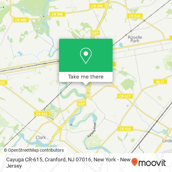 Mapa de Cayuga CR-615, Cranford, NJ 07016