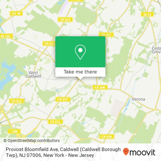 Mapa de Provost Bloomfield Ave, Caldwell (Caldwell Borough Twp), NJ 07006