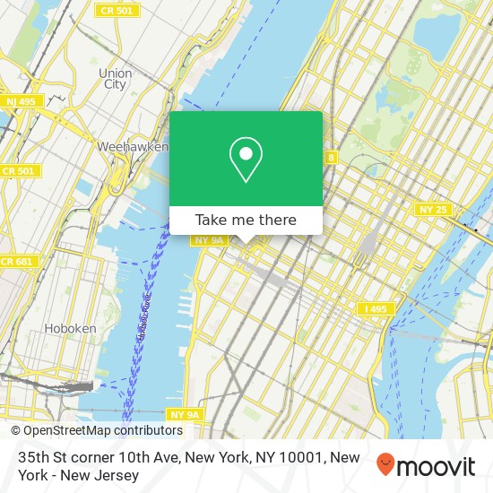 35th St corner 10th Ave, New York, NY 10001 map