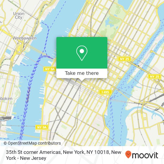 35th St corner Americas, New York, NY 10018 map