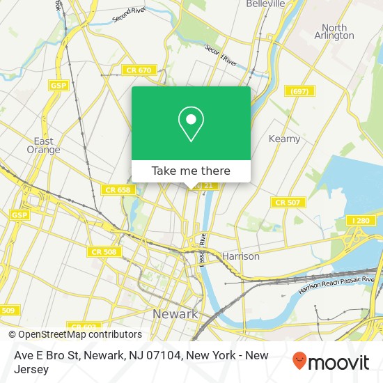Mapa de Ave E Bro St, Newark, NJ 07104