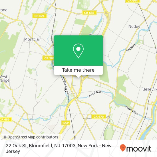 Mapa de 22 Oak St, Bloomfield, NJ 07003