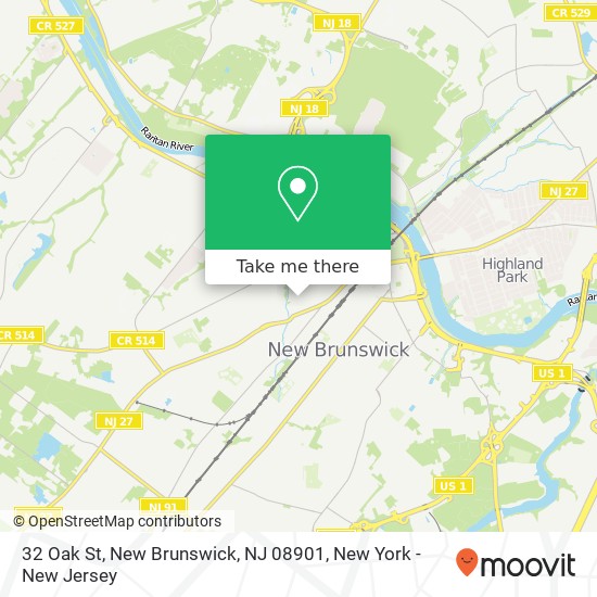 Mapa de 32 Oak St, New Brunswick, NJ 08901