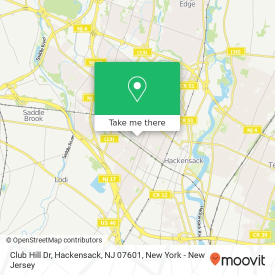 Mapa de Club Hill Dr, Hackensack, NJ 07601