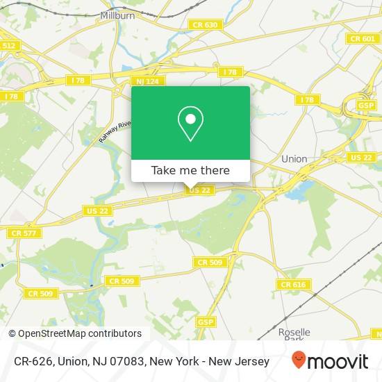Mapa de CR-626, Union, NJ 07083