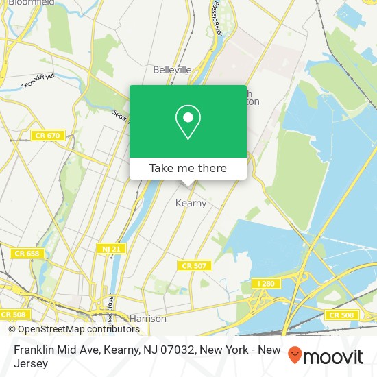 Mapa de Franklin Mid Ave, Kearny, NJ 07032