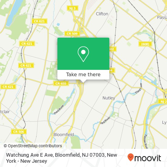 Watchung Ave E Ave, Bloomfield, NJ 07003 map