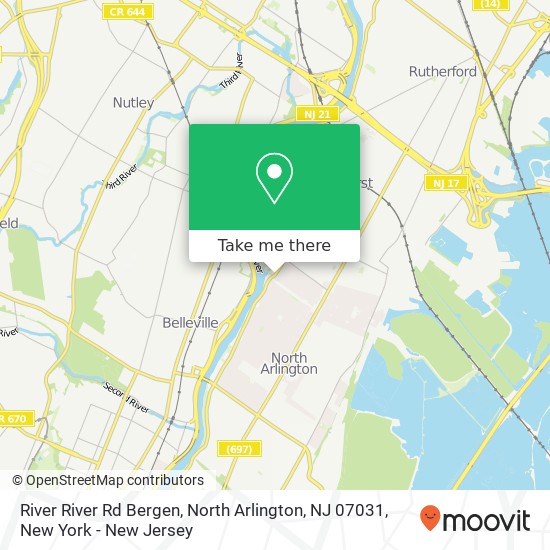 Mapa de River River Rd Bergen, North Arlington, NJ 07031