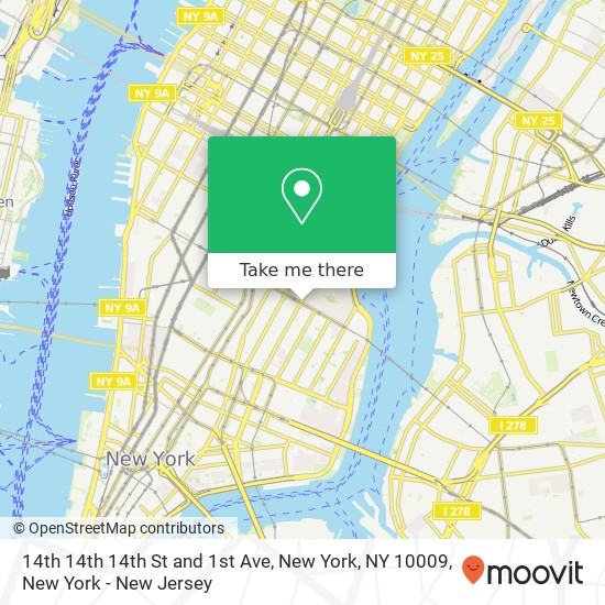 Mapa de 14th 14th 14th St and 1st Ave, New York, NY 10009