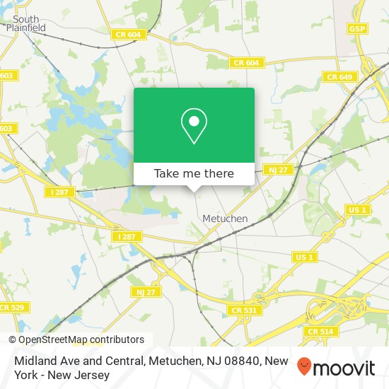 Midland Ave and Central, Metuchen, NJ 08840 map