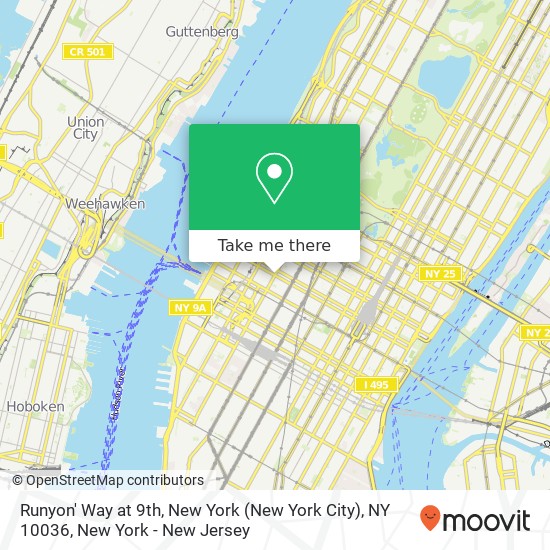 Mapa de Runyon' Way at 9th, New York (New York City), NY 10036