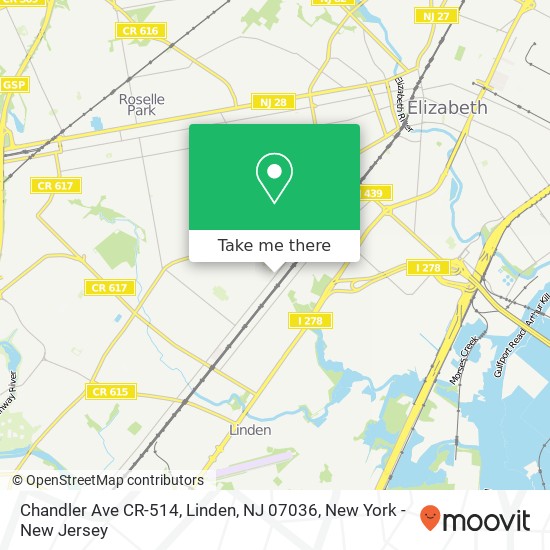 Mapa de Chandler Ave CR-514, Linden, NJ 07036