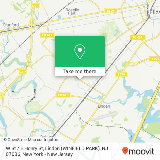 Mapa de W St / E Henry St, Linden (WINFIELD PARK), NJ 07036