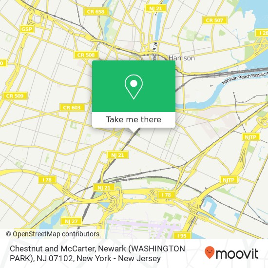 Mapa de Chestnut and McCarter, Newark (WASHINGTON PARK), NJ 07102