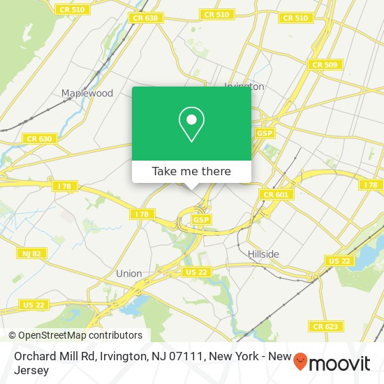Mapa de Orchard Mill Rd, Irvington, NJ 07111