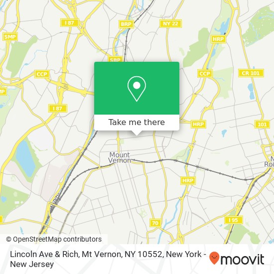 Mapa de Lincoln Ave & Rich, Mt Vernon, NY 10552