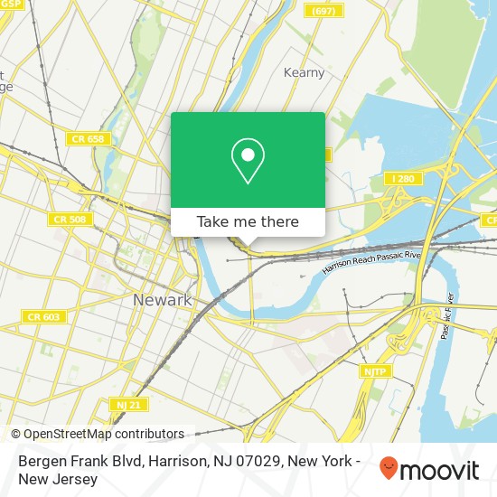 Mapa de Bergen Frank Blvd, Harrison, NJ 07029
