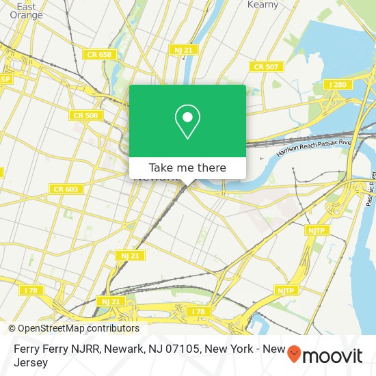 Mapa de Ferry Ferry NJRR, Newark, NJ 07105