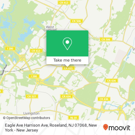 Mapa de Eagle Ave Harrison Ave, Roseland, NJ 07068