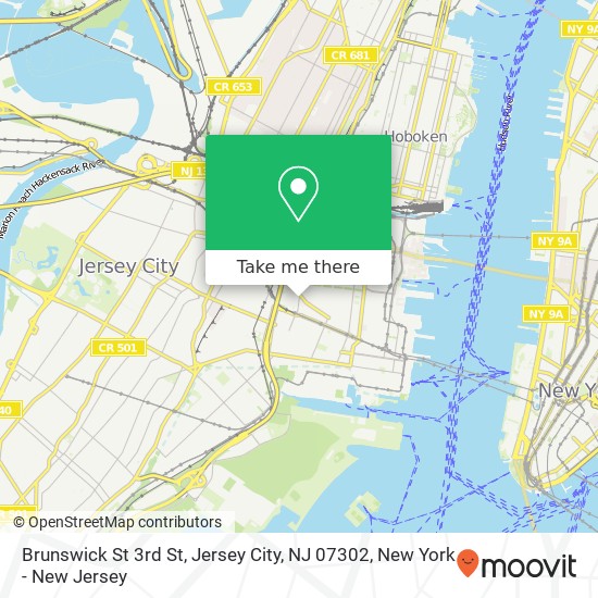 Mapa de Brunswick St 3rd St, Jersey City, NJ 07302